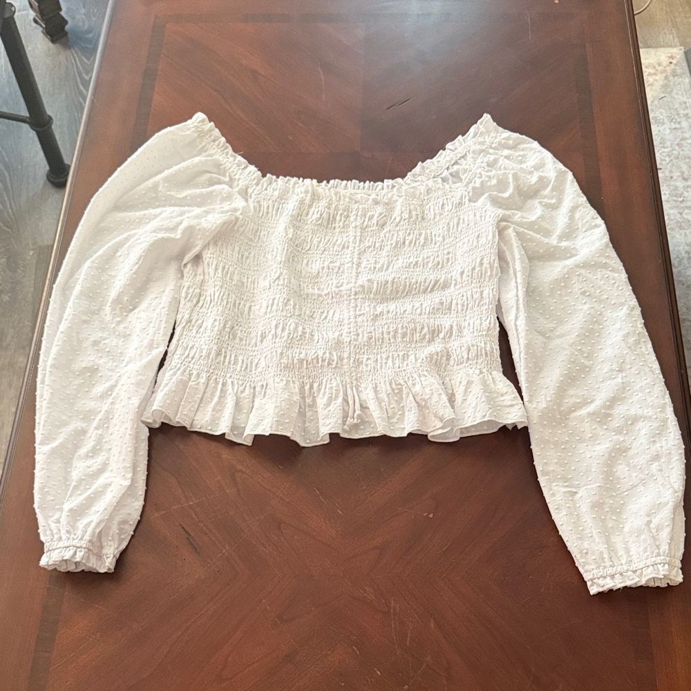 Madden Girl White Smocked Off-Shoulder Blouse
